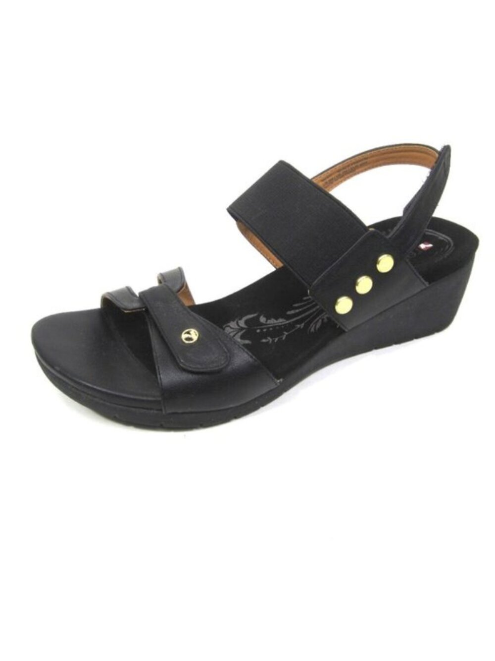 Excellent Revere Size 9M Tahiti Black Wedge Slingback Sandal Leather Womens